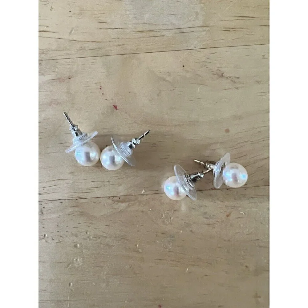 Pearl Stud Earrings Sterling Silver Set Of 2 - Picture 4 of 4